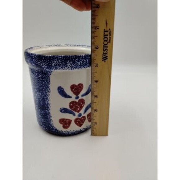 Corelle Coordinates Jay Imports Blue Hearts Stoneware Jar Utensil Holder 80s - Picture 7 of 8